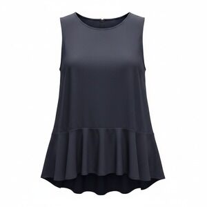 Ann Taylor Peplum Top Womens Medium Navy Blue Sleeveless Blouse Mixed Media